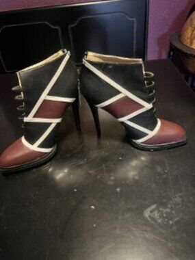 GX by Gwen Stefani Masako High Heel Ankle Boots Burgundy Black White Sz 9.5 NEW